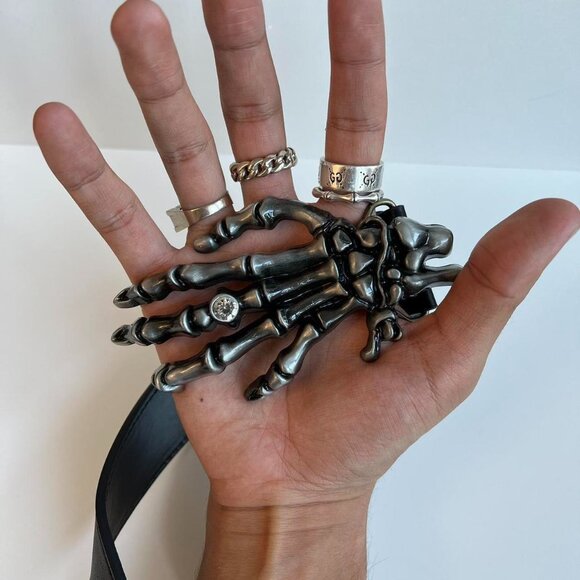 y2k 2000s vintage style skeleton grunge goth emo black belt - Picture 6 of 8